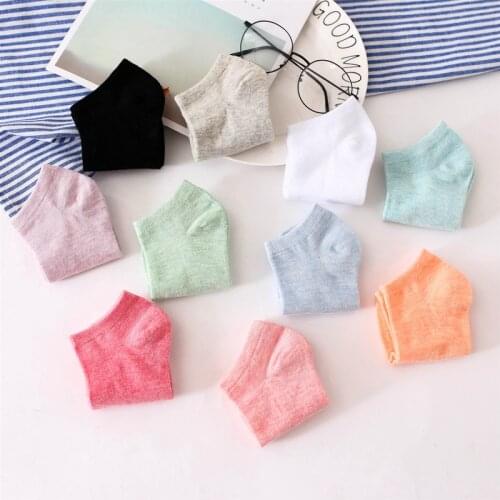 10 Pair Women Cotton Socks Spring Summer Cute Candy Color Boat Socks Snowflake Soft Ankle Socks Breathable Slippers Girls Meias