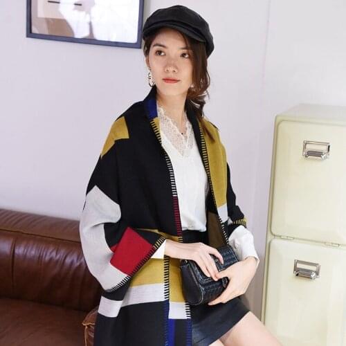 New arrival fashion winter long temperament soft plaid scarf comfortable warm women thick knit trend dual-use fame style shawl