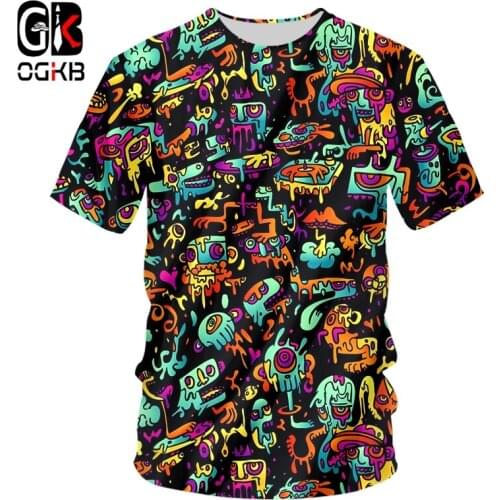 OGKB 3D Funny Psychedelic Print T Shirts Hipster Casual Abstract Anime Graffiti Short Sleeve Shirt Men Women Streetwear