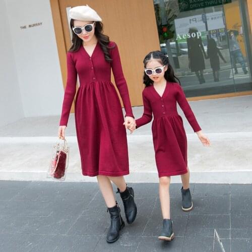 Mother Daughter High Waisted Dresses V-neck Shirts Winter Family Matching Pajamas XMAS Big Sister Little Sister Wedding Clothes