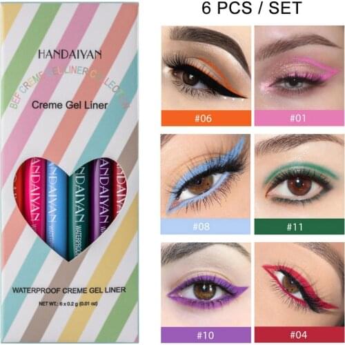 6 packs of womens color eyeliner professional eye makeup waterproof cream gel eyeliner rotatable eyeliner set