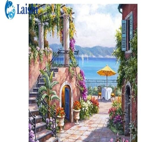 Full circle diamond painting Seaside cottage handmade diamond full Cross stitch embroidery mosaic art kit home decor pictures