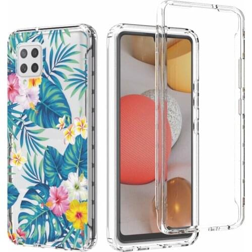Floral Flower Pattern Clear Full Body PC+Silicone TPU Shockproof Protective Case For Samsung Galaxy A12 5G A02S A32 A42 A52 A72