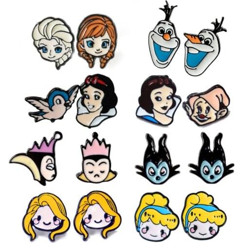 YQ056 Fresh Disney Maleficent Cinderella Earrings Snow White Ear Studs Frozen Stud Earrings Jewelry for Women Girls Teens Gifts