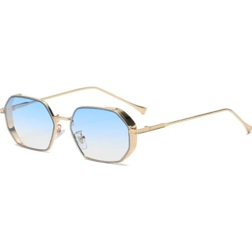 New Fashion Steampunk Shield Sunglasses For Women Vintage Small Polygon Sun Glasses Men UV400 Hip Hop Punk Eyewear Gradient Blue