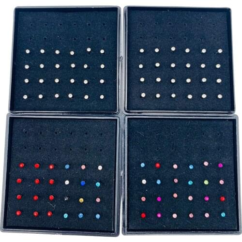 Rhinestone Nose Studs Stainless Steel Colorful Crystal Nose Ring For Women Girl Fashion Piercing Body Jewelry 24Pcs With Box