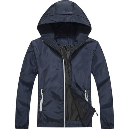 Luminous zipper jacket mens New Hooded jacket Spring autumn young people Casual thin coat male Solid color outwear plus size 5XL