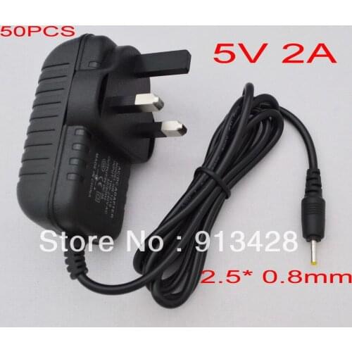 High Quality 50PCS AC 100V-240V Converter Adapter DC 5v 2a Power Supply UK Plug DC plug 2.5x 0.8mm For Tablet PC+ Free shipping