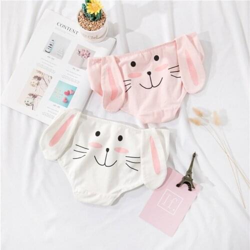 Japanese Soft Girl Dream Girl Heart Pink Large Size Middle Waist Stereo Big Ears Miss Rabbit Cotton Underpants culotte thong