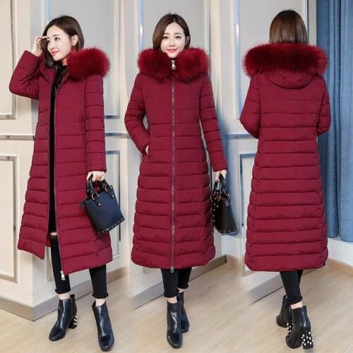 Women long over-the-knee heavy cotton-padded jacket fashionable with thick coat