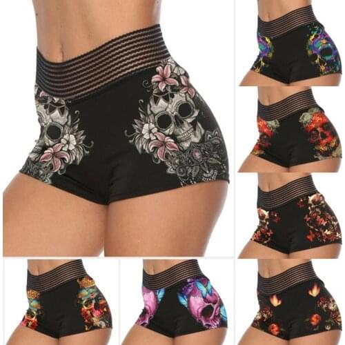 Womens Skinny Rose Skull Butterfly Printed Patchwork Shorts Gothic Style Sexy Shorts Fashion Bodycon Leggings Shorts Plus Size