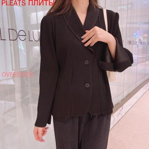 Miyake Fold Casual Suit Jacket Women Autumn and Winter New Style Black Wild Loose Long-sleeved Suit Jacket Women PLEATS Blazer