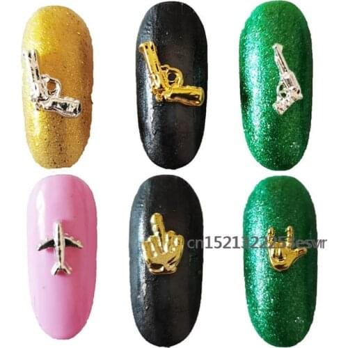 Gold 3D Nail Art Decoration Manicure Gel Alloy Charms/Decoration Pistol Nails Glitter Large Rhinestones Punk Nail Supplies