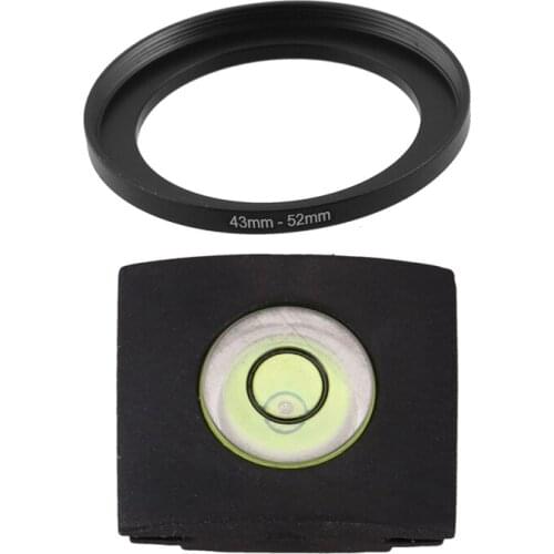 1pcs Camera Flashlight Hot Shoe Spirit Level Cover, Black & 1pcs Camera Repairing 43mm to 52mm Metal Step Up Filter Ring Adapter