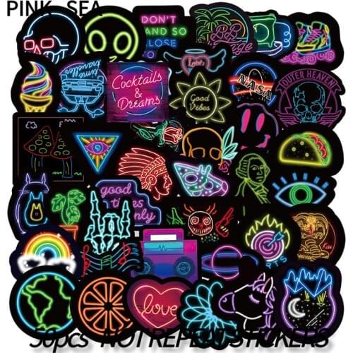 10/30/50Pcs/Set Neon Lights Cool Cartoon Waterproof Stickers For Skateboards Laptop Luggage Scrapbook Bicycle Guitar Suitcase