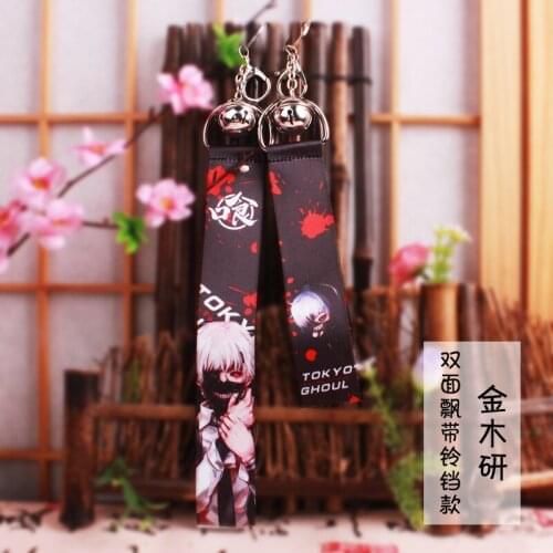 10 pcs/lot Anime tokyo ghoul treamer Ribbon pendant toy with small bell key chains double side bag pendant gift