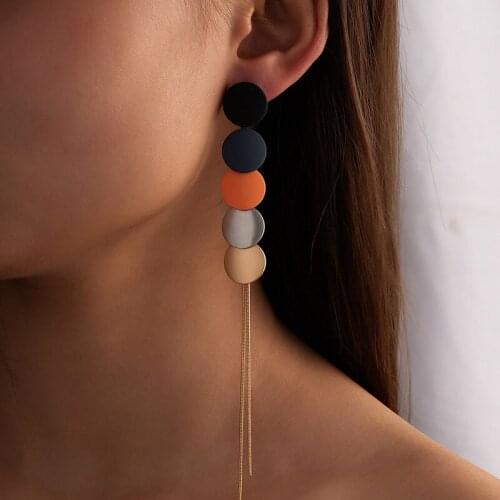 2021 Ins Gold Long Snake Chain Red Navy Blue Coated Geometric Piercing Earrings Trendy Korean Fashion Chic Jewelry Bijoux