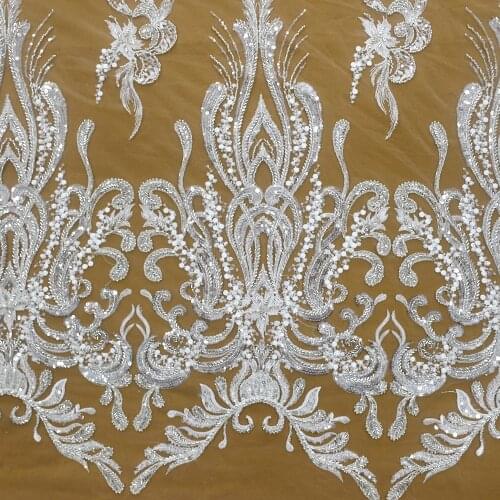 2021 High Quality White Beaded Embroidery Lace with Sequins Nigerian Bridal Luxury Women dress lace 5 Yards HY1554