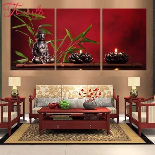 TOUOILP 3pcs Diamond embroidery Black Buddha And Candle Diamond painting cross stitch Square/Round Mosaic Rhinestone Home Decor