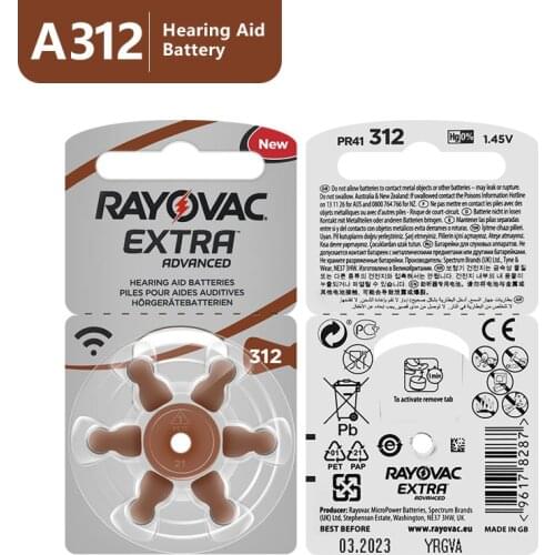 60 PCS Rayovac Extra Performance Hearing Aid Batteries 312 312A A312 PR41 .Free Shipping Zinc Air Hearing Aid Battery