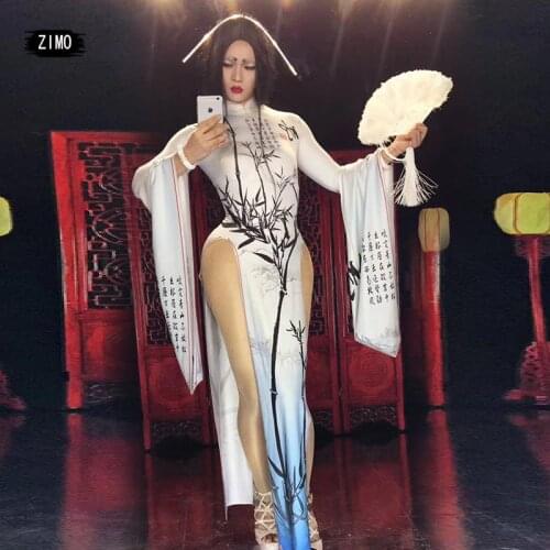 Sexy one piece hanfu chinese dress female singer Nightclub Bar Stage costumes Prom Party performance dancing clothing stage show