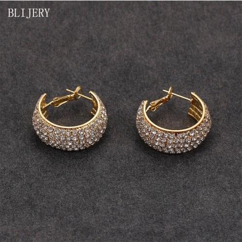 BLIJERY 2019 New Gold Color Wide Rhinestone Hoop Earrings for Women Statement Circle Earings Celebrity Wedding Party Brincos