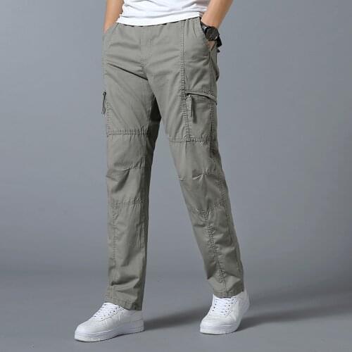 Mens Classic Twill Relaxed Fit Cargo Pant elastic waistband Cotton Straight big and tall pants casual six pockets lightweight