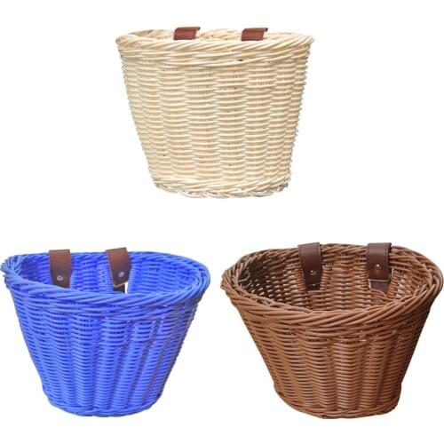Kids Bike Basket Women Student Bicycle Natural Rattan Weaving Front Handlebar Handmade Basket