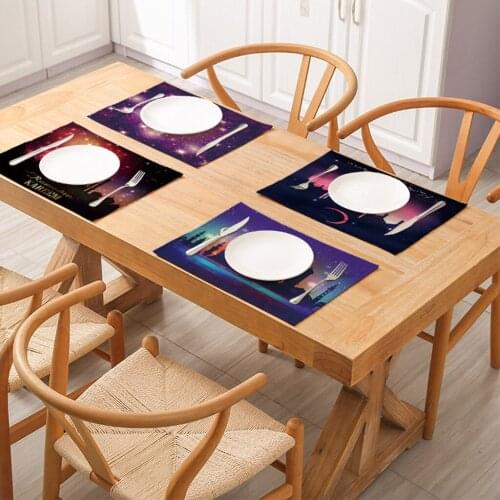 Eid Al fitr Tablemat Dish Knife Fork Placemat Table Mat Muslim Ramadan Kareem Star Moon Castle Pattern Dining Mat Tableware