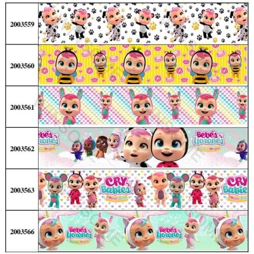 Grosgrain/Satin Ribbon Cry Baby Cartoon Printed 5 Yards 22mm/25mm/38mm/50mm/75mm for DIY Headwear Hair Bows Decoration Materials