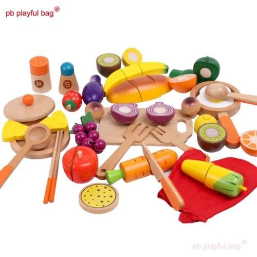 PB Playful bag Children Simulation fruits and vegetables play house Wooden educational parent-child interaction toys gift UG15