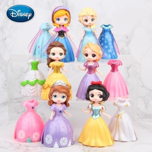Disney Toy Doll 6pcs Dress Up Toy Sophia/Anna/Aisha/Belle/Rapunzel/Snow White Princess Hand Doll Girls House Decoration 10cm