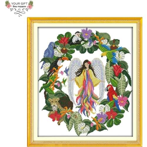 Joy Sunday RA088 Home Decor 14CT 11CT Counted and Stamped Floral Fairy Needlework Embroidery DIY Cross Stitch Kits
