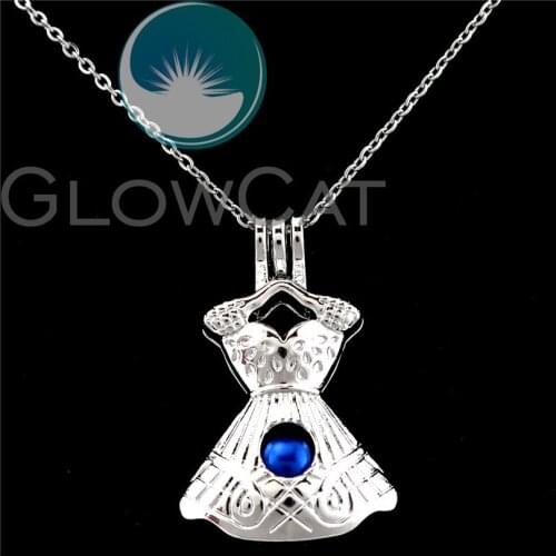 K881 Womens Dress Beads Cage Perfume Essential Oil Diffuser Stone Pearl Cage Locket Necklace Pendants for Oyster