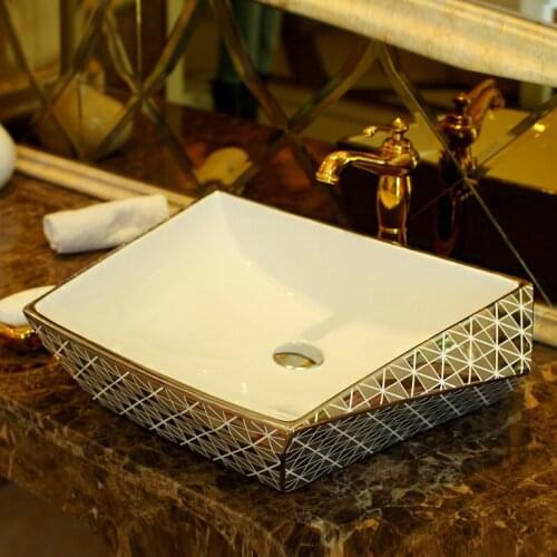 China Art wash basin ceramic porcelain bathroom sink bowl counter top wash basin silver