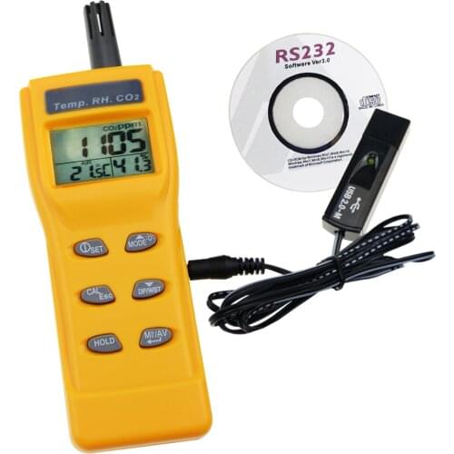 CO2, RH & Temp Real-Time Monitor Kit Set w/PC Software Recording Analyzer, Temperature/Dew Point/Wet Bulb/Humidity CO2 Meter