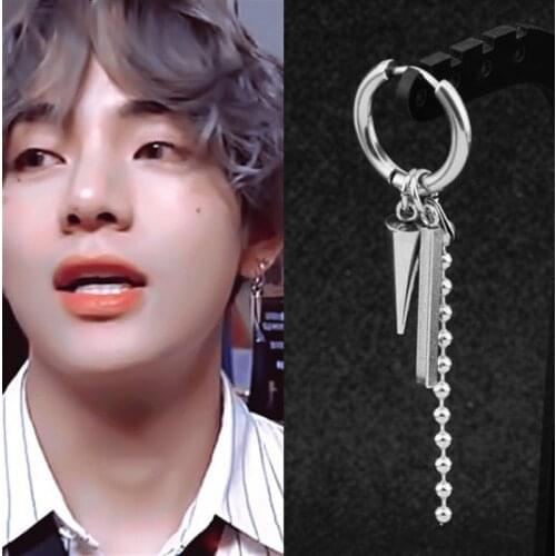 Korean Star KPOP DNA Earrings Long Men Bangtan Boys V DNA Spike Stud Earring For Women Men Album Accessories