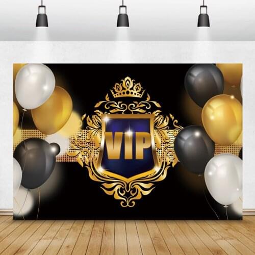 Laeacco Balloons Photography Backdrop Gold VIP Happy Birthday Party Baby Shower Photocall Photographic Backgrounds Photo Studio