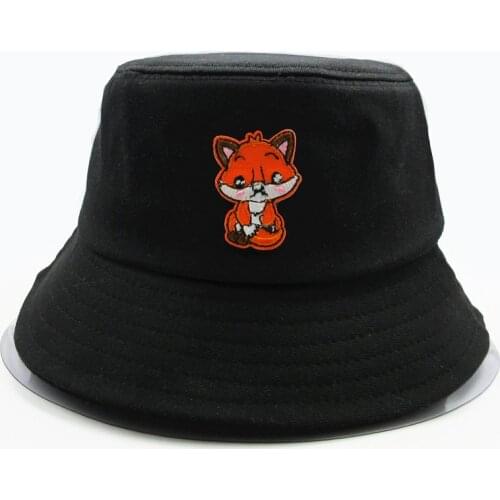 LDSLYJR small Fox embroidery cotton Bucket Hat Fisherman Hat outdoor travel Sun Cap Hats for men and Women 124