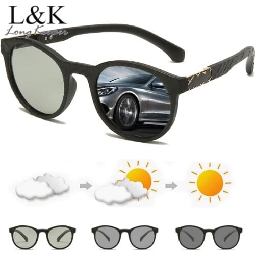 2020 Brand Photochromic Sunglasses Men Polarized Chameleon Discoloration TR90 Sun Glasses for Male Vintage Round Driving Goggles