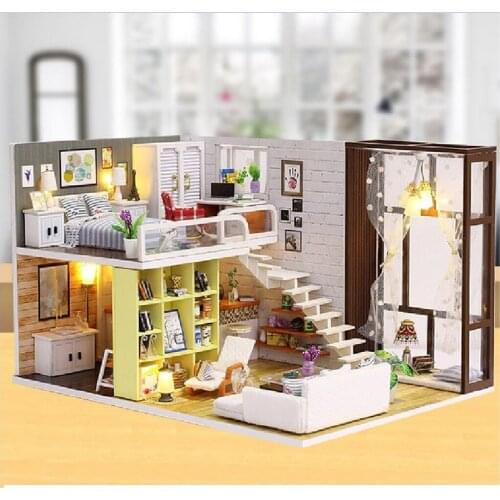 1/24 DIY Handicraft Miniature Project Wooden Modern City House with LED Light Kids Hand Toy DIY Wooden Dolls House