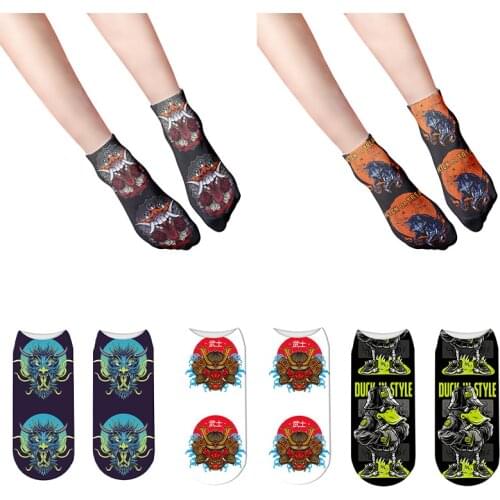 Fashion Punk Street Cotton Socks Women Unisex Black Japanese Style Samurai Cool Low Ankle Socks Summer Casual Socks Skarpetki