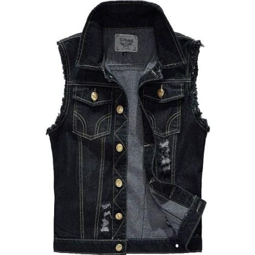 2019 Mens Denim Coats Jackets Tank Top Cowboy Male Ripped Jacket Denim Vest Mens Jackets Sleeveless Slim Black Outerwear