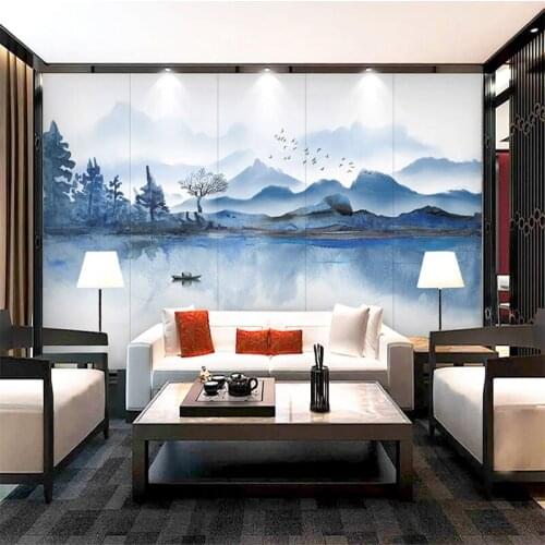 Custom Mural Wallpaper New Chinese Ink Landscape Background Wall Painting