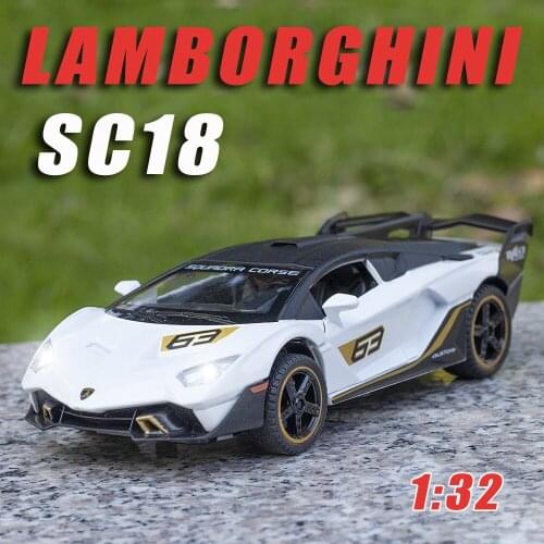 New Diecast 1/32 Model Car Lamborghini SC18 Racing Paint Metal Vehicle Pull Back Supercar for Children Collected Gifts Hot Toys