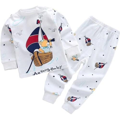 1-8 Years Baby Girl Boy Clothing Set Winter Cotton Newborn Pajamas Unisex Kids Homewear Children Cartoon Print Clothes 2PCS Suit