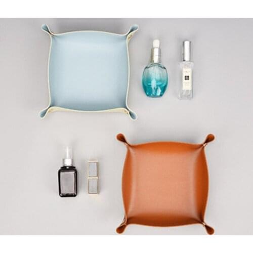 Desktop Storage Tray Leather Key Plate Home Decoration Dice Tray Key Wallet Coins Folding Storage Box Bag Parts & Accessories