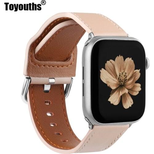 Toyouths Strap for Apple Watch Band 38mm 42mm Women Men 40mm 44mm Genuine Leather Loop Belt Watchband for iwatch 5/4/3/2/1
