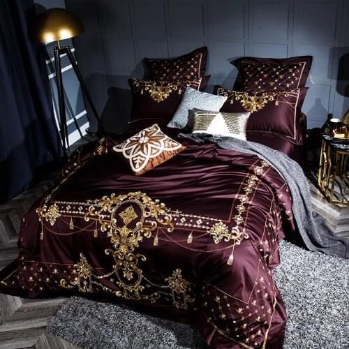 Luxury Embroidered 120S Egyeptian cotton Purple Royal Bedding sets Queen King Wedding Duvet cover Bed sheet set Pillowcase 4/6pc