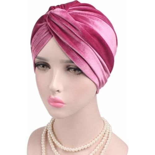 New Fashion Knotted Muslim Stretch Women Velvet Cross Turban Hat Scarf Chemotherapy Chemo Beanies Caps Warm Headwear Accessories
